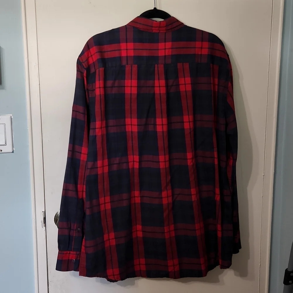 Men’s Simply Styled Red and Navy Plaid Button-Up Shirt - Picture 10 of 11